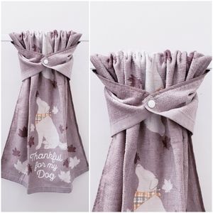 💟🤍#9110-A NEW! "Thankful for my dog" Hang'N'Snap HAND Towel+IVORY PLASTIC snap